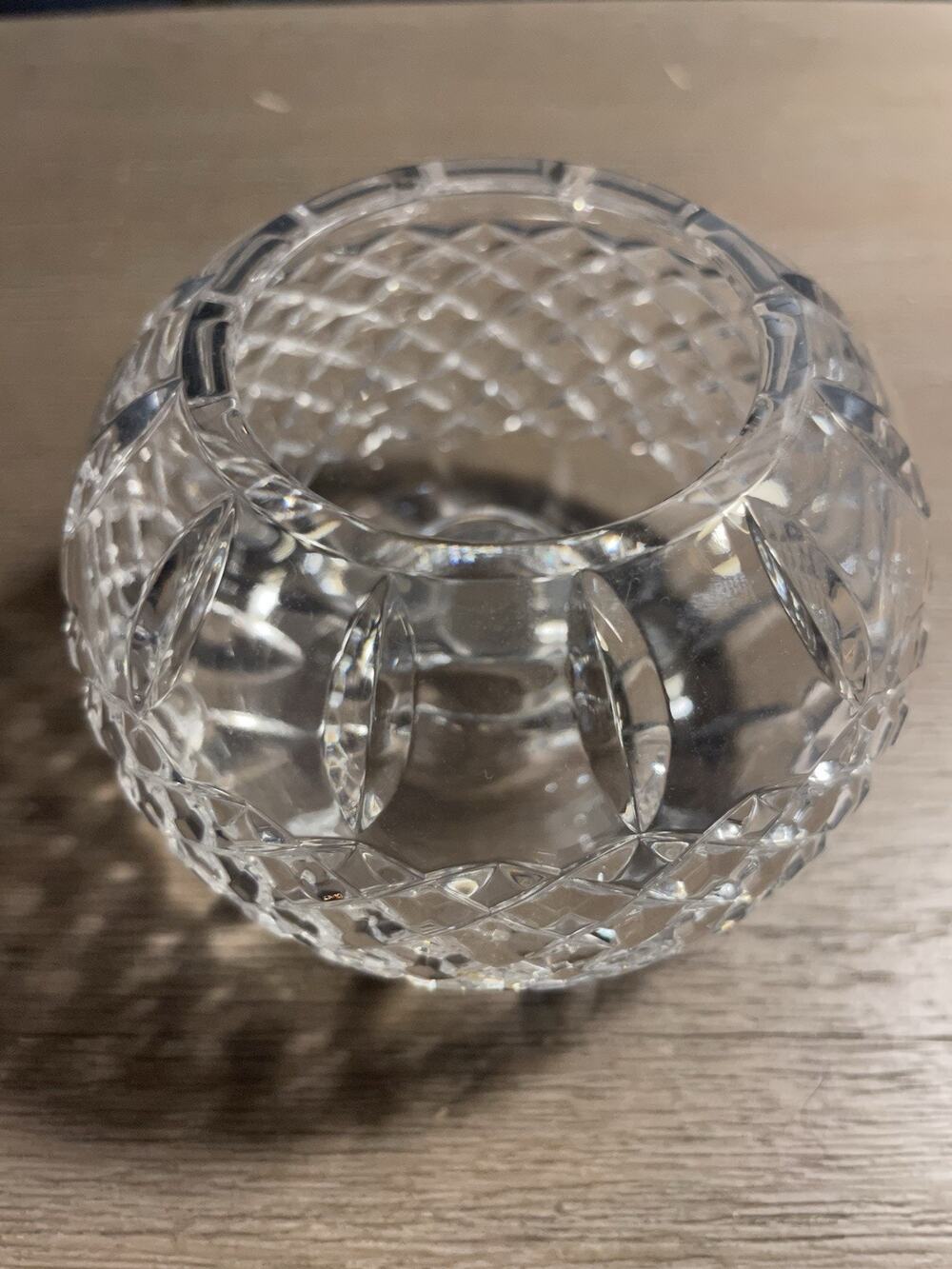 Vintage Cut Crystal Rose Bowl Posy Vase Diamond Leaf Pattern 4.25”